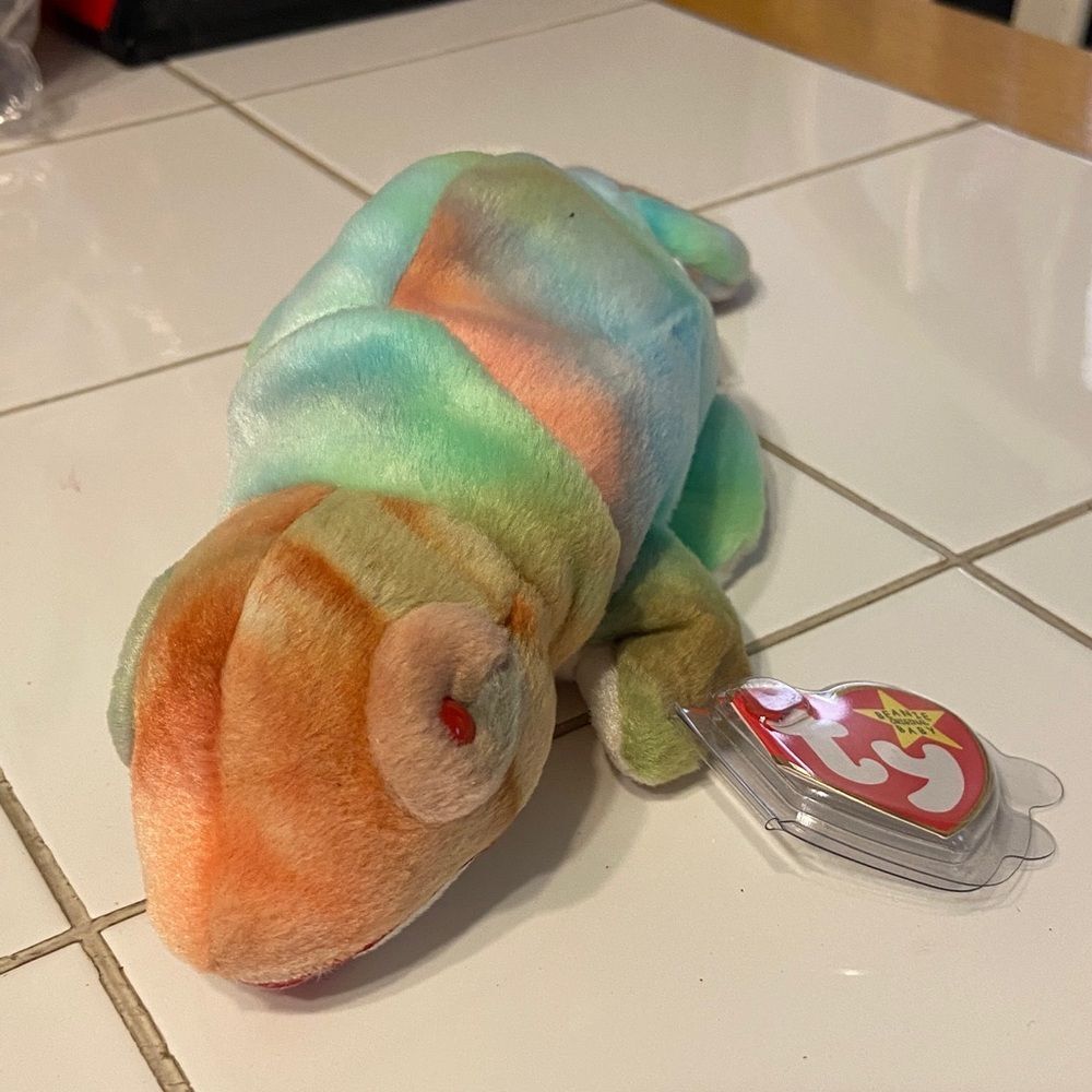 Ty Beanie Baby Rainbow Colorful Chameleon Plush Toy, 1OO